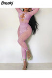 Hollow Out Jumpsuits Women 2023 New Off Shoulder Sexy Hole Skinny Elastic Club Streetwear Solid Rompers Female
