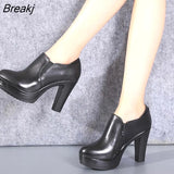 2023 Round Toe Genuine Leather Women's Shoes Women Fashion High Heels Autumn Winter Ankle Boots Black Plus Size