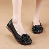 Layer Cowhide Summer New Soft Bottom Beef Tendon Bottom Women's Shoes Ethnic Wind Flower Leather Single Shoes Middle-Aged And Elderly Mother
