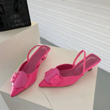 Spring Women Slingback Sandals Fashion Bow-knot Buckle Ladies Pumps Shoes Thin Low Heel Pointed Toe Slip On