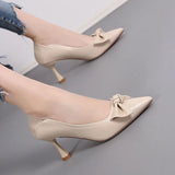 Summer Footwear Formal Shoes for Women 2023 Black with Medium Heels Stilito Moccasins Bow Elegant Dress Spring on Sale