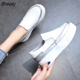Women White Shoes Slip-On Platform Loafers Leather Woman Casual Shoes Ladies Walking Flats Chunky Sneakers Trend Zapatos