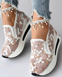 shoes Platform Wedges women's Sneakers Floral Embroidery Mesh Sneakers For Women Slip On Casual Comfy Heeled Shoes Woman