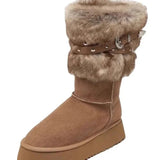 Women Boots Winter Keep Warm Quality Mid-Calf Snow Boots Ladies Lace-up Comfort Slip-resistant Shoes Booties Chaussures
