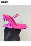 Metal Special-shaped High-heeled Women Sandals 2023 New Runway Woman Shoes Summer Double Thin Strap Open Toe