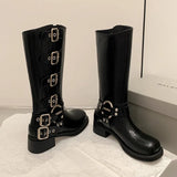 Combat Boots Zip Chuny Heel Buckle Vintage Fashion Casual Luxury Designer Western Mid Calf Boots Shoes