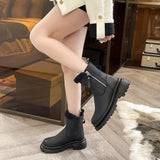 New Winter Fur Women Ankle Boots Fashion Square Toe Side Zippers Ladies Warm Plush Short Boots Thick Sole Flats Heel
