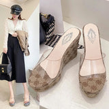 Women Summer Slippers Transparent Wedges Sandals High Heel Female Platform Shoes 2024 Trend Clogs Slides Trending Heels