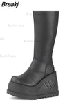 Design Gothic Style INS Hot Sale Fashion Boots Women Shoes Autumn Punk Black High Heels Platform Wedges Boots