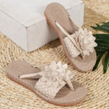 Women's Fashion Trend Flip Flops Slippers Woman Flat Vacation Holiday Braided Floral Pattern Open Toe Sandals Shoes Size