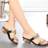 New Summer Women Shoes Fashion Low Square Heel Rhinestone Slippers Metal Decorative Non-slip Comfortable Sandals