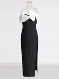 2025 New Color Three-Dimensional Folding Fan Splicing Design High Open Fork Sexy Thoracic Dress