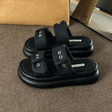Shoes Woman 2024 Slippers Flat Platform Pantofle Luxury Slides New Rubber Designer Fashion PU Female Shoes Womens Slippers