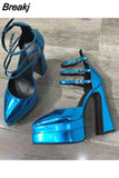 Brand Woman Shoe Shining High Heel Women Pumps Elegant Ankle Strap Female Platform Shoes Office Lady Summer Women