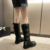 Knee High Boots Platfrom Shoes Studded Buckle Knight Boots Gothic Elegant Medium Heel Women's Shoes Motorcycle