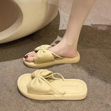 Women Slippers Summer Shallow Med Slides Platform Fashion Butterfly-Knot Shale Female Beach Soft Luxury Sabot