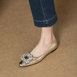 Women Flats Single Shoes Spring Autumn Solid Pu Rhinestone Mary Jane Shoes Casual Ladies Slip on Loafers Sliver Gold