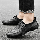 men shoes slip on British Style Men Causal Shoes breathable Genuine Leather Men Shoes hole Outdoor Shoes Zapatos