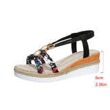 Breakj And Summer New Round Head Flat Bottom Heel Sandals Women Weaving Beads Toe Bohemian Thick-Soled Beach