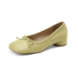INS Hot Cow Split Leather Pumps Women Square Toe Ballet Shoes Bow Decorate Low Heels Party Date Princess Handmade