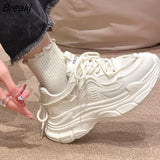 Women Platform Sneakers Leather Casual Ladies Chunky Shoes 2023 White Woman High Black Fashion Brand Thick soled Wedge
