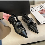 New Summer Shoes Mid Heels Women Chunky Sandals Fashion Pointed Toe Party Shoes Brand Casual Shoes Mujer Slippers