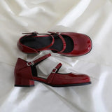 summer spring Women Double Buckle Mary Janes Shoes Patent Leather Dress Shoes High Heels Pumps Retro Ladies Shoe Black