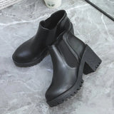 Breakj Ankle Boots Waterproof Platform Thick Heel High Heel Leather Boots Fashion Women's