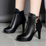 Women Boots Autumn and Winter Black Round Head Ankle Boots for Women Thin Heel Zipper Female Short Boots Botas