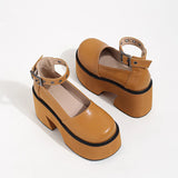 Heel Women Shoes 10cm Thick Sole One Word Single Shoe Women's Platform Pumps Buckle Chunky High Heels Pumps Plus