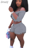 Piece Set Women Off Shoulder Buttons Crop Top Shorts 2 Piece Set Outfits Tracksuit Plus Size Casual Streetwear S-3XL