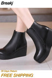Genuine Leather Autumn Winter Boots Shoes Women Ankle Boots Female Wedges Boots Women Boot Platform Shoes Warm Botas