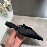 Women's Slippers Rhinestone Belt Sandals Woman Pointed Toe Slippers Flat Low Heels Mules Ladies Casual