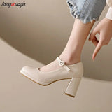 Heels Women 2023 Trend Chunky Heels Platform Lolita Mary Jane shoes Elegant Party Korean Shoes Dress beige yellow