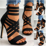 Fashion Fluorescent Green Stretch Fabric Zipper Women Sandals Peep Toe High Heels Hollow Out Ankle Boots