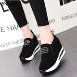 Thick Sole Shoes High Heel Lady Casual Black Women Sneakers Leisure Platform Shoe Slip-On Breathable Height Sneakers