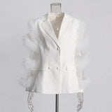 Famous Wind Design Suit Suit 2025 New Splicing Mesh Yarn Side Long-Sleeved Suit Coat