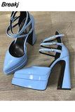 Brand Woman Shoe Shining High Heel Women Pumps Elegant Ankle Strap Female Platform Shoes Office Lady Summer Women