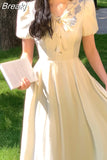 Elegant Short Sleeve Dress Woman Casual Slim One Piece Dress Korean Fashion 2023 Summer Party Casual Vintage Midi