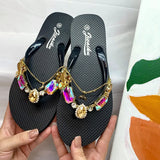 Breakj Summer New Water Drill Small Tail Flip-Flops Women Wearing Flat-Bottomed Beach Vacation Casual Foot