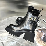 for women Thick Sole Chelsea Mid Calf Boots Woman Short barrel Boots Platform Shoes Motorcycle Boots Female Botas De