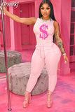 Solid Women Skinny Two Piece Sets Spring Bodycon Tracksuits Dollar Print Top And Leggings Pants 2pcs Outfits 2023