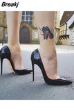 Black Matte High Heels Shoes Woman Pumps 12cm Tacones Pointed Toe Stilettos Sexy Deep Cleavage Wedding QKOU012