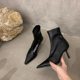 Women Boots High Heels Shoes Luxury Designer Boots-Women Stiletto Ankle Pointy Fashion Stockings Rubber 2024 Ladies Lace-Up