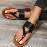 Style Clip Toe Flat Sandals for Women Summer 2023 Pu Leather Buckle Strap Gladiator Sandals Woman Beach Shoes Plus Size