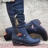 Women Boots Winter Western Punk Boots Winter Warm Shoes Side Zipper Cowboy Boots Ladies
