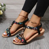 Women Wedges Bohemian Sandals Summer 2023 Flower Non Slip Beach Sandalias Mujer Elastic Band Low Heels Roman Shoes