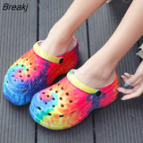 Popular Leopard Shoes Serpentine Small Hole Women High Heel Sandals Cute Slippers Platform Summer Ladies Casual