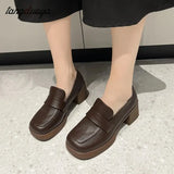 shoes Women Chunky heels Height Increase Shoes Ladies Vintage loafers Japanese Student Shoes College Style High