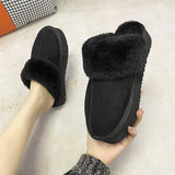 35-43 New Fashion Winter Plush Cotton Slippers Women Flats Shoes Platform Casual Home Suede Fur Warm Slingback Flip